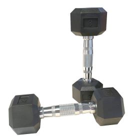 8LB 1-Pair(2pieces)HDRS Rubber Coated Solid Cast Iron Dumbbell with Contoured Chrome Handle, Hexagon Head[Support for self-pickup face sheet
