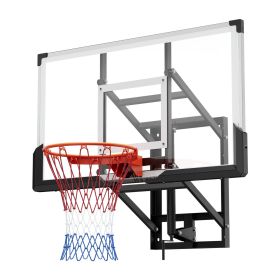 Wall Mount Basketball Hoop, 54-inch PC Backboard Mounted Basketball Hoop Outdoor with Hand-Crank Adjustment, 0.11 inch Thickened Backboard