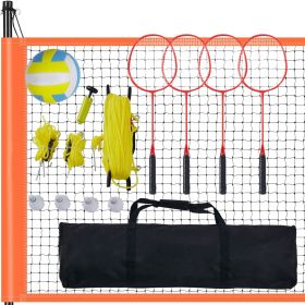 Volleyball and Badminton Set, Outdoor Portable Badminton Net, Adjustable Height Steel Poles, Professional Combo Set with PVC Volleyball, Pump