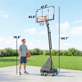 Portable Basketball Hoop Outdoor, 8-10ft Adjustable Basketball Goal, 47 Inch Shatterproof Backboard, Hand-Crank Lift (Option: Black Transparent)