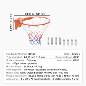 Basketball Rim, Wall Door Mounted Basketball Hoop, Heavy Duty Q235 Basketball Flex Rim Goal Replacement with Net (Number of Springs in Basketball Hoop: 2, Type of Basketball Hoop: Separated)