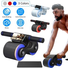 Automatic Rebound Abdominal Wheel Anti-slip AB Roller Wheel with Kneel Pad Phone Holder Home Gym Abdominal Exerciser for Men Women (Color: Blue)