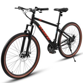 A24301 24 Inch Mountain Bike for Teenagers, High Carbon Steel Frame, Disc Brakes, Durable Design, Brown Edge Tires, Ideal for School Commuting (Option: Red Black)